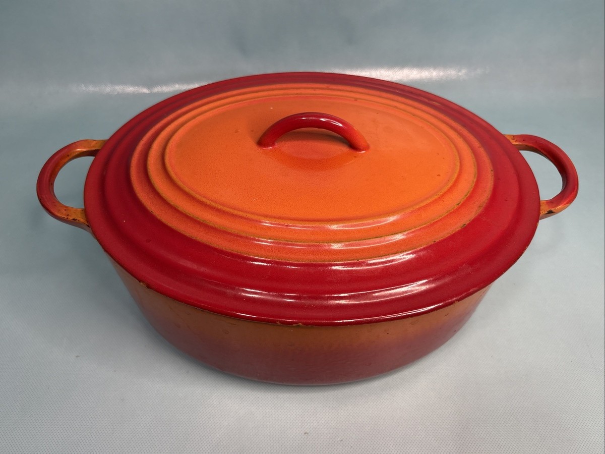 Vintage 1960s Le Creuset E 5qt Cast Iron Dutch Oven FLAME Orange