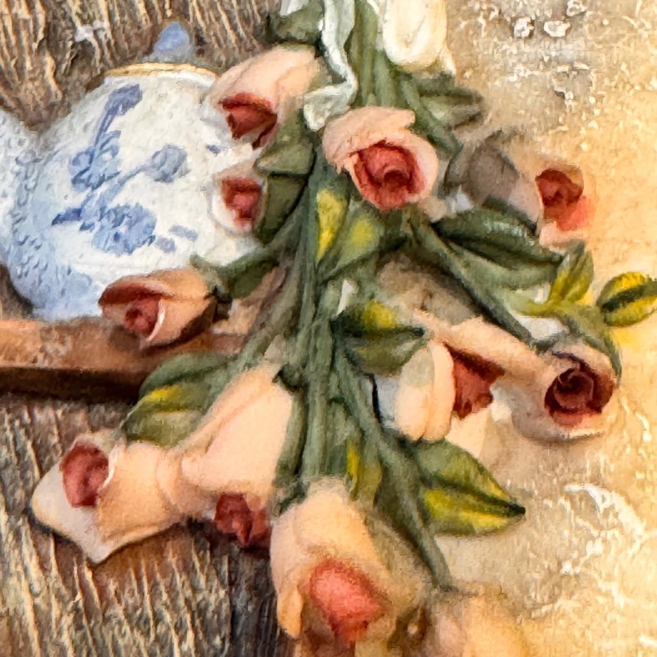 VTG 3x3 Handpainted A.Richess Corp 3D Shelf Photo Picture Frame Cottage Garden - Image 3 of 4