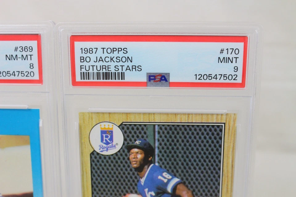 Lote de 2 tarjetas de béisbol vintage graduadas Bo Jackson 1987 Fleer Glossy Topps PSA 8 y 9 Foto 3 de 4