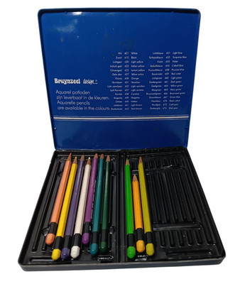 Colored Pencils 10 Vintage Bruynzeel Holland High Grade Art - Used w/ tin