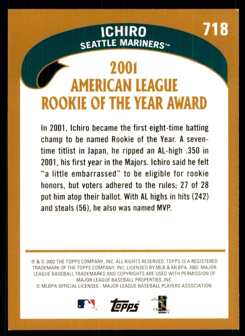 2002 Topps Ichiro Suzuki Baseball Cards #718 | eBay