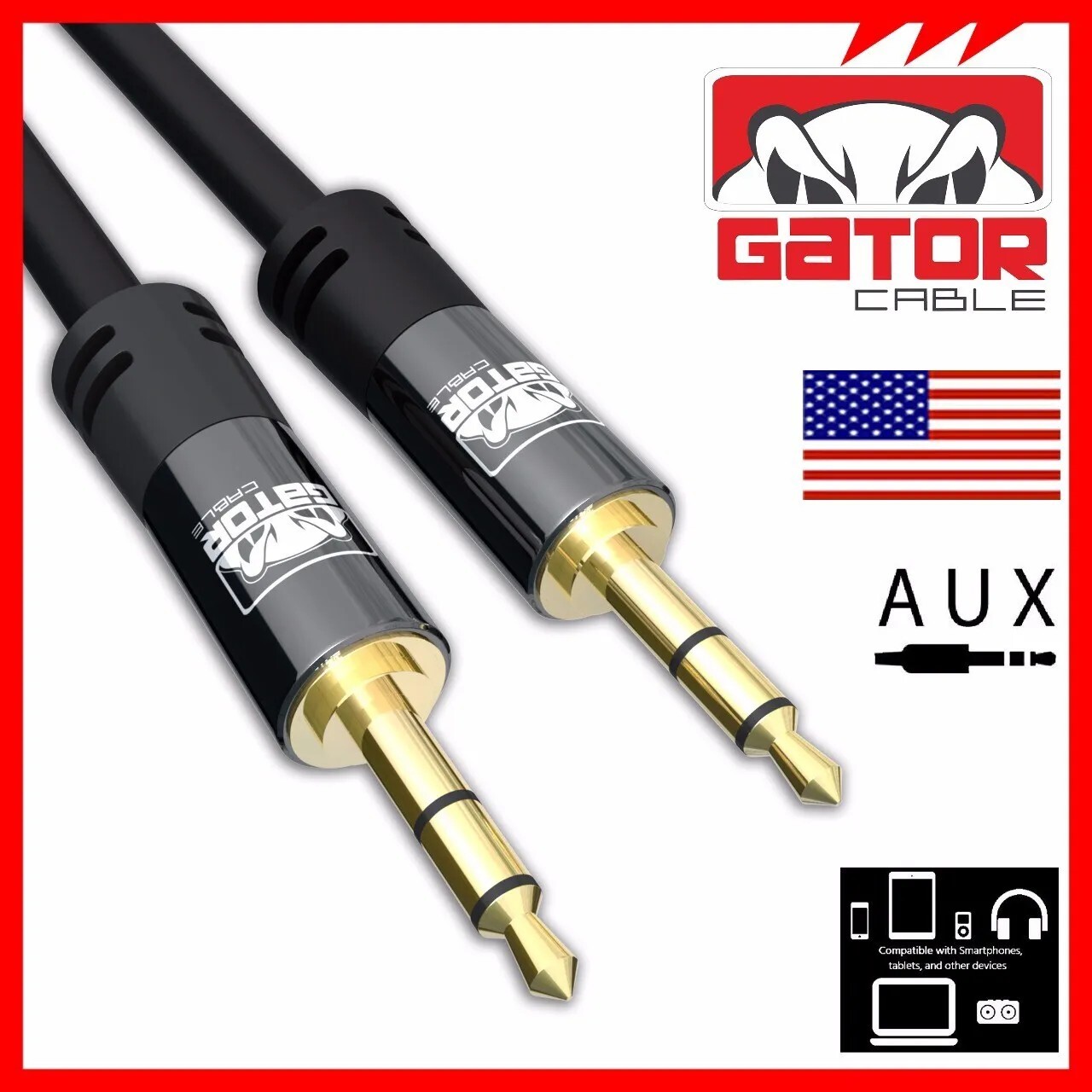 AUX Audio Cable 3.5mm Male to Male For Phone iPhone Samsung Android LG BLACK 6FT