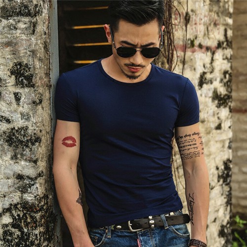 Herren Baumwolle T-Shirt V-Ausschnitt Mode Slim Fit Solide T-Shirts Tops T-Shirts Kurzarm - Bild 21 von 34