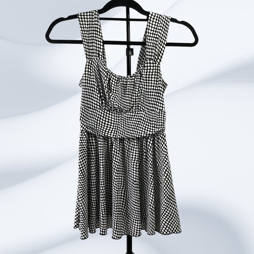 Ing Juniors Wide Strap Sleeveless Fit and Flare Black White Polka Dot Top Size S