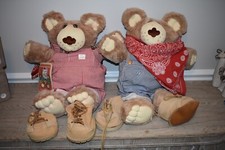 2 VTG 1985 Furskins Bear Dudley Plush Xavier Roberts Blue Red Overalls 22