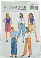 Butterick 4193 Miss Self-Tie Skirt Shorts Pants XS-S-M  6-8-10-12-14 Sew Pattern