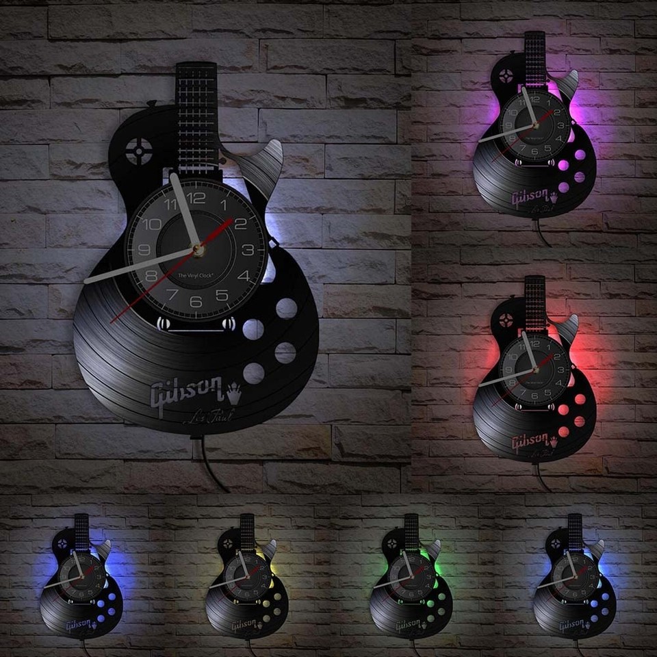 Acoustic Guitar 12" LED Vinyl LP Wall Art Wall Clock 7 Colors Musical