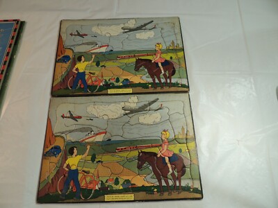 Lot of 2 VINTAGE Built-Rite No. 18 STA-N-PLACE Ways Of Travel  Puzzle RARE 1950s