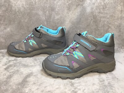 Merrell Hilltop Mid Quick-CL Hiking Trail Shoes Youth Girls 5.5 M EUC Grey/ Blue