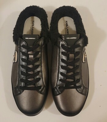 Karl Lagerfeld Paris Men's Backless Sneakers Leather Faux-Fur
