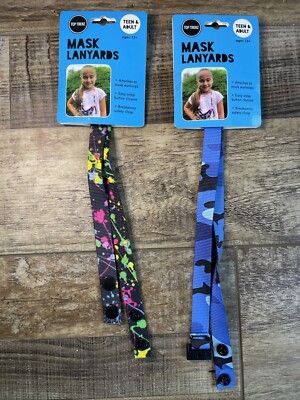 Top Trenz Mask Lanyards 2 Pack Snap Button Closure Breakaway Safety Clasp NEW