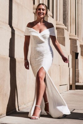 NWT $299 Xscape Off-the-shoulder Lace Gown/Wedding Dress in Ivory