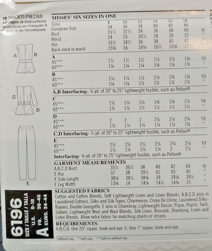 New Look Sewing Pattern 6196 Misses 8-18 Peplum Top Tunic and Tapered Leg Pants - Picture 6 of 6