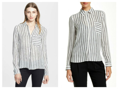 #ad A.L.C. TROY White Double Black Striped Silk Button Down Blouse $365 SZ. 4 $49.99