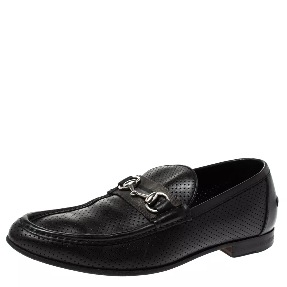 Mocassins à enfiler en cuir perforé noir Gucci taille 45
