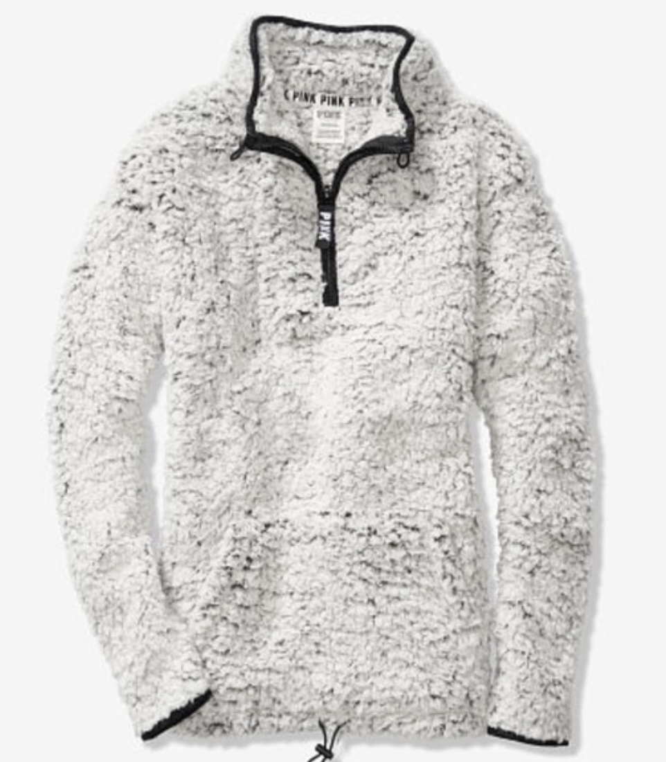 NWT VICTORIA'S SECRET PINK SHERPA QUARTER ZIP FROSTED MARL GRAY