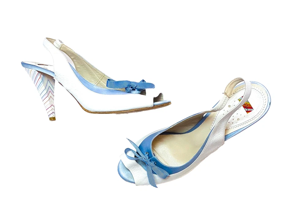 Zapatos de salón Paul Smith Italia de cuero blanco punta abierta a rayas talla 40 Foto 3 de 4