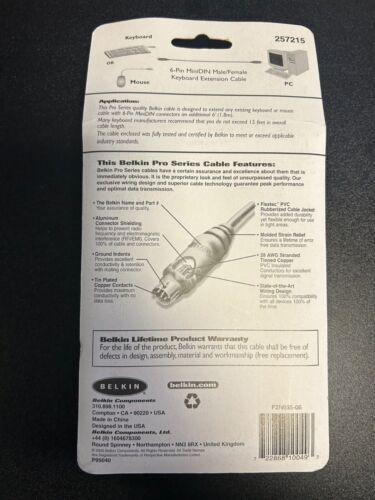 Belkin 6' 1.8m Mouse/Keyboard Extension for PS/2 Mice & Keyboards - Picture 2 of 2