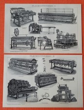 Flachsspinnerei Garn Spinnerei Spindel Holzstich 1895