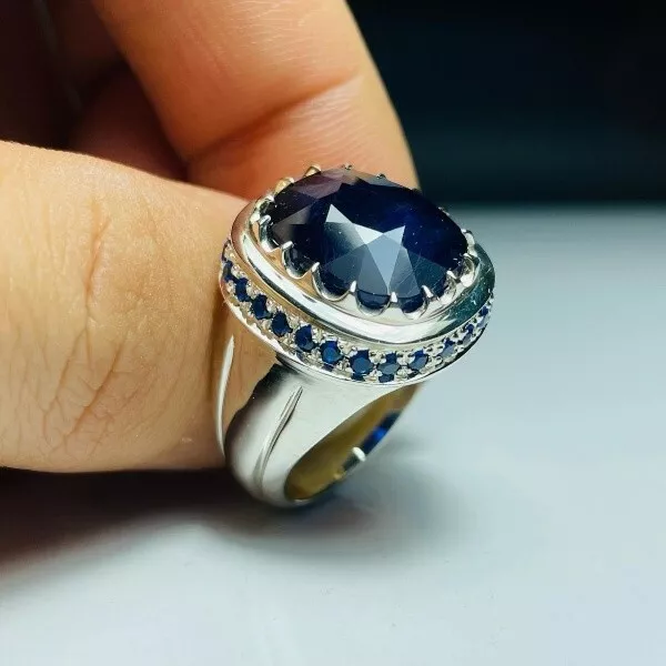 Natural 8 Carat Blue Royal Sapphire Sterling Silver 925 Handmade Neelam Men  Ring | eBay