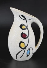 Vintage Mid-Century Jug Pitcher Textured Lava Glaze Abstract Design Japan 6"