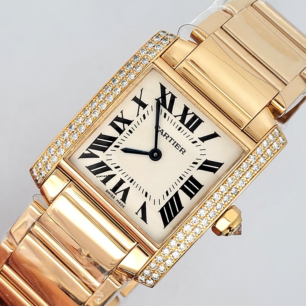 Cartier Tank Française Midsize 25mm Yellow Gold Diamond Watch W50003N2 1821-image