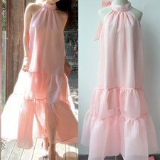 New Solid Color Sweet Sleeveless Large Skirt Dress Loose Long Pink Holiday Skirt