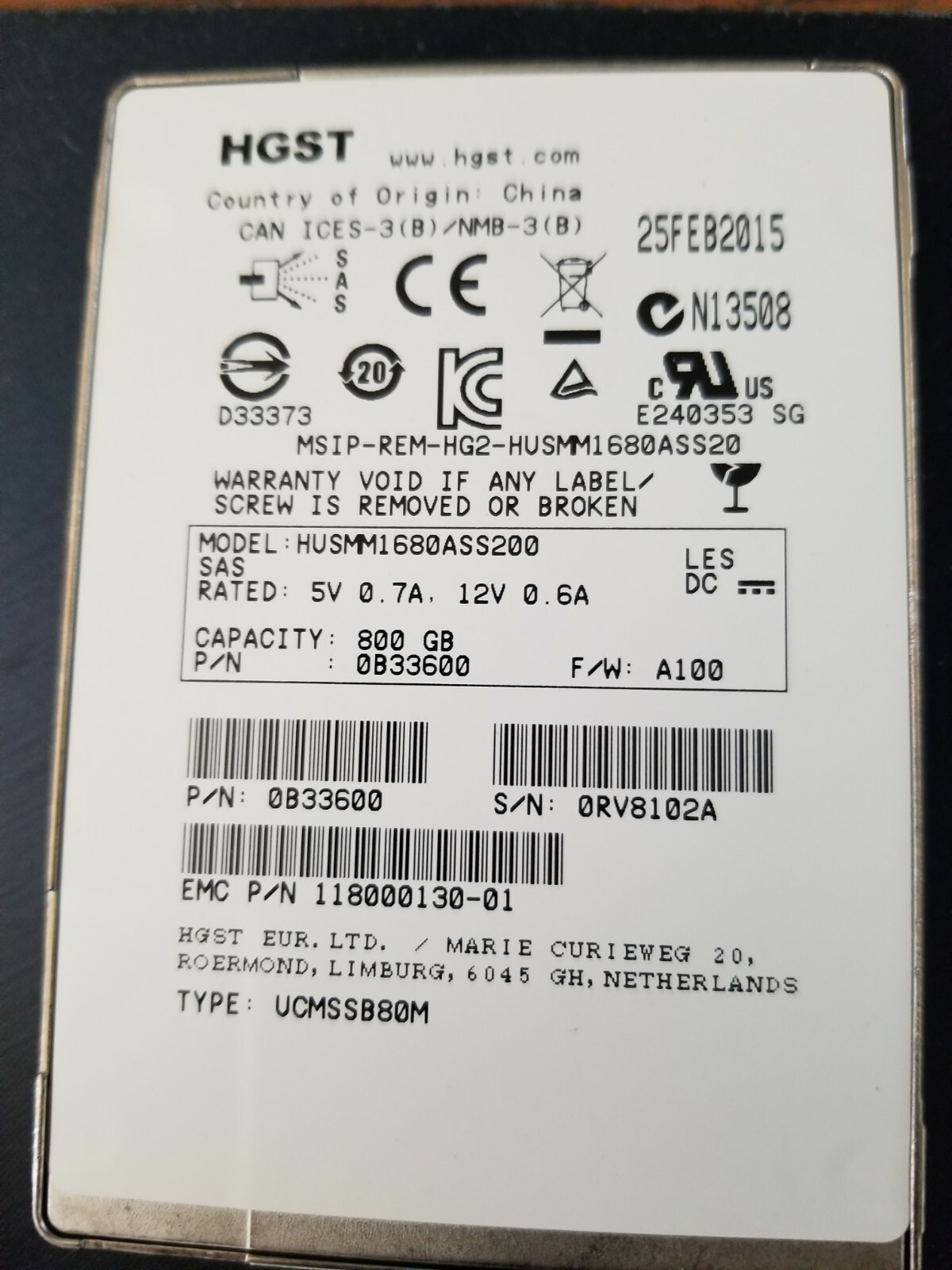 Hitachi Global 800gb MLC SAS III 2.5 In HUSMM1680ASS200 For Sale Online - Foto 12