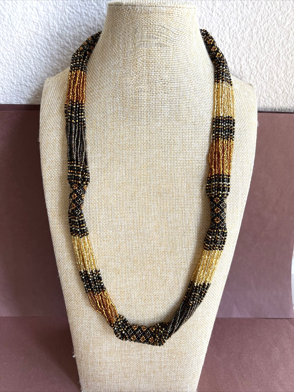 Multi Strand Metallic Seed Bead Statement Necklac… - image 5