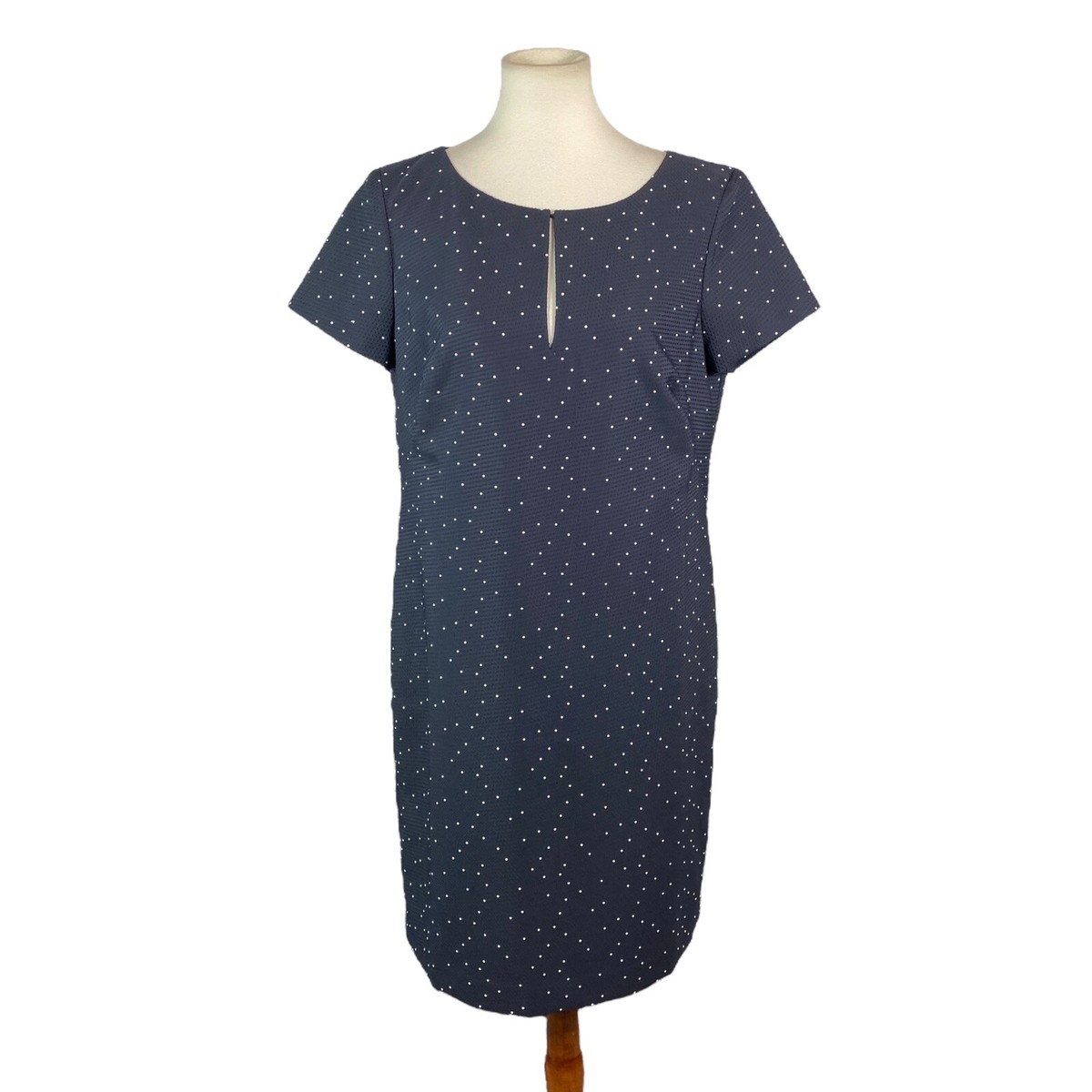 ann taylor blue polka dot dress Woman’s Polkadot Size 12 Navy Peekaboo Neckline Textured Sweater Dresses by Occasion Width: Medium try our petite fit. Size:31 X 38