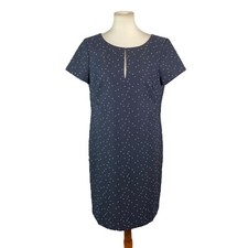 Ann Taylor Woman’s Polkadot Dress Size 12 Navy Blue Peekaboo Neckline Textured