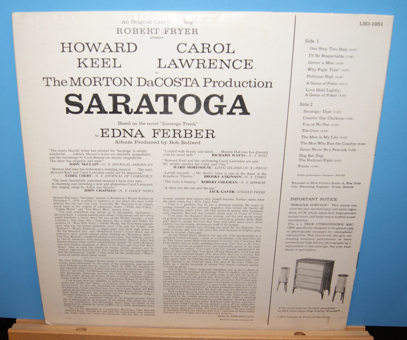 33 LP Vinyl Record Album Broadway Cast "Saratoga" Howard Keel RCA