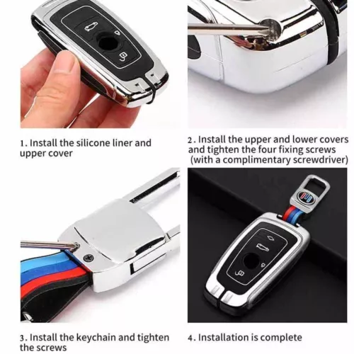 For BMW Tricolor Leather Car Keychain Metal Key Ring Fashion Car Accessories - Bild 5 von 8