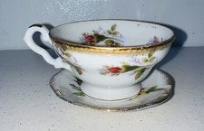 Vintage Pink Gold Rose Rosebud Japan Teacup Saucer Gilded Miniature NBR52D