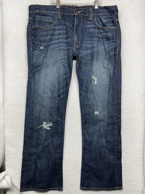 Levis 597 Mens 38x32 Blue Boot Cut Distressed Selvedge Denim Pants