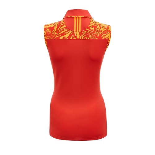 Adidas Vibrant Coral Red/Orange Print Yolk Sleeveless Golf Polo Shirt Small UV50 - Picture 2 of 2