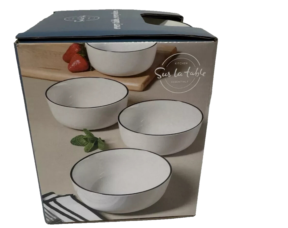 Sur La Table White w/ Black Rim Stackable 4/Cereal Bowls, & 4