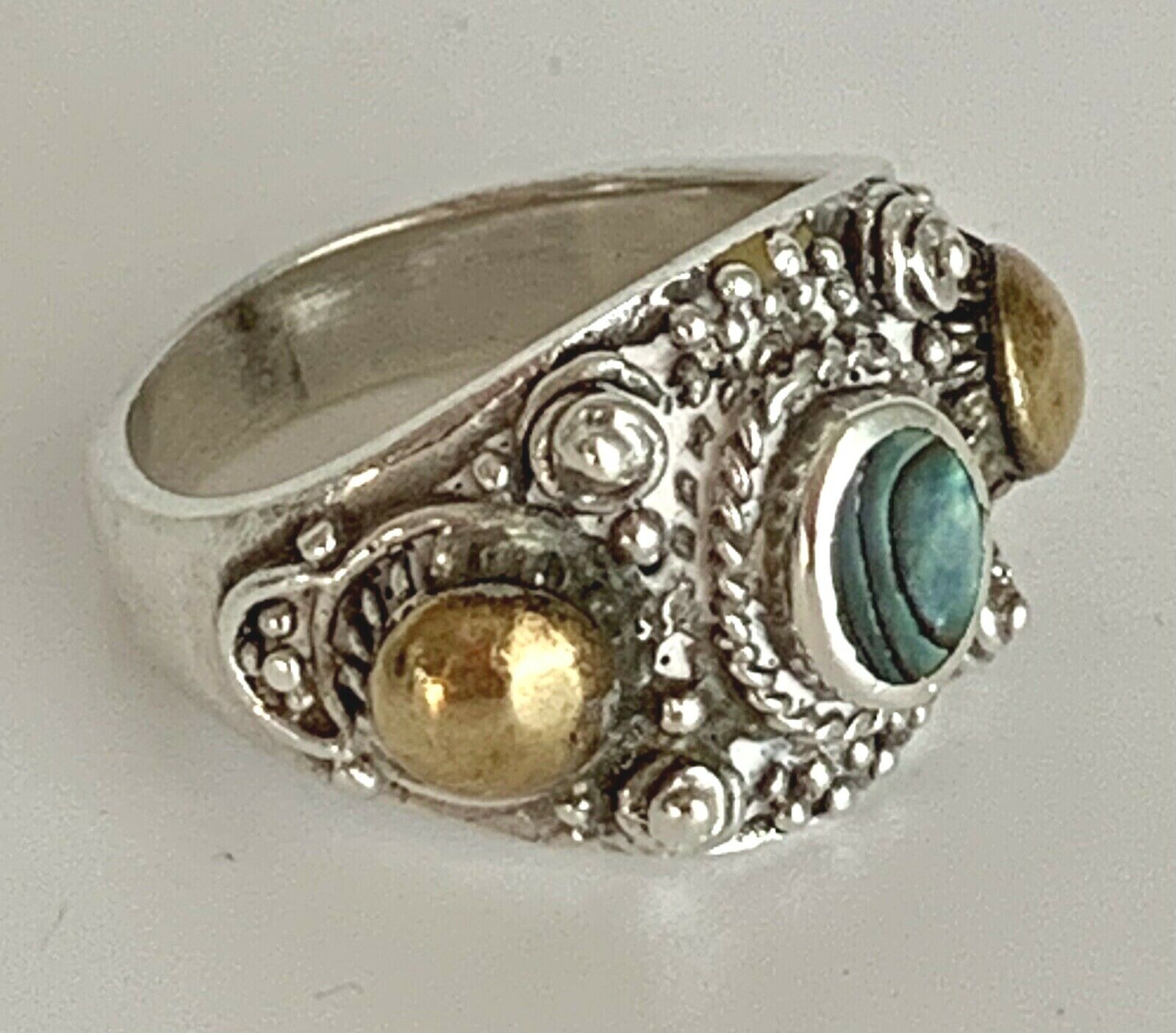 Vintage Abalone Mother of Pearl Delicate Filigree Ranking TOP2 Ring Handmade Max 48% OFF