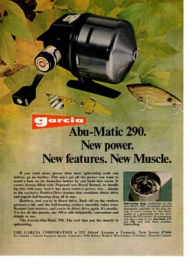 1973 GARCIA ABU-MATIC 290 FISHING REELS PRINT AD, VINTAGE MANCAVE