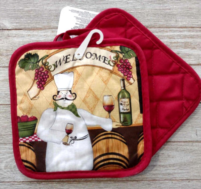 Wine Chef Welcome Decorative Kitchen Pot Holders 