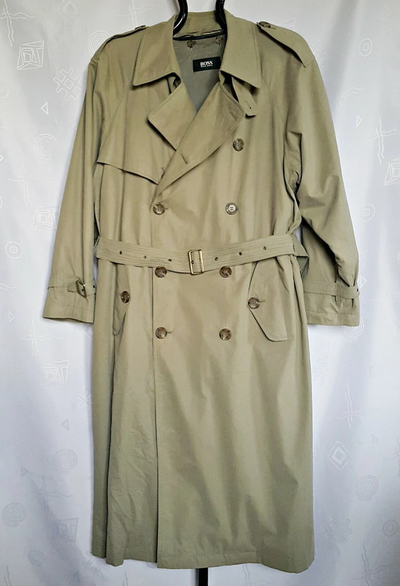 VINTAGE HUGO BOSS BEIGE COTTON BLEND MEN&#039;S TRENCH COAT-US40/EU50 |