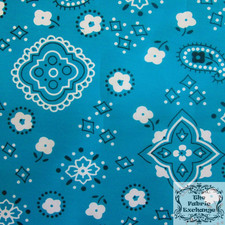 Poly Cotton Print Bandana 60 Inch Fabric by the Yard F.E. Turquoise