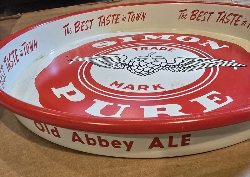 SIMON PURE BEER & ALE!! 13" BEER TRAY! RED/WHITE!BUFFALO NY BREWERY! VINTAGE!!