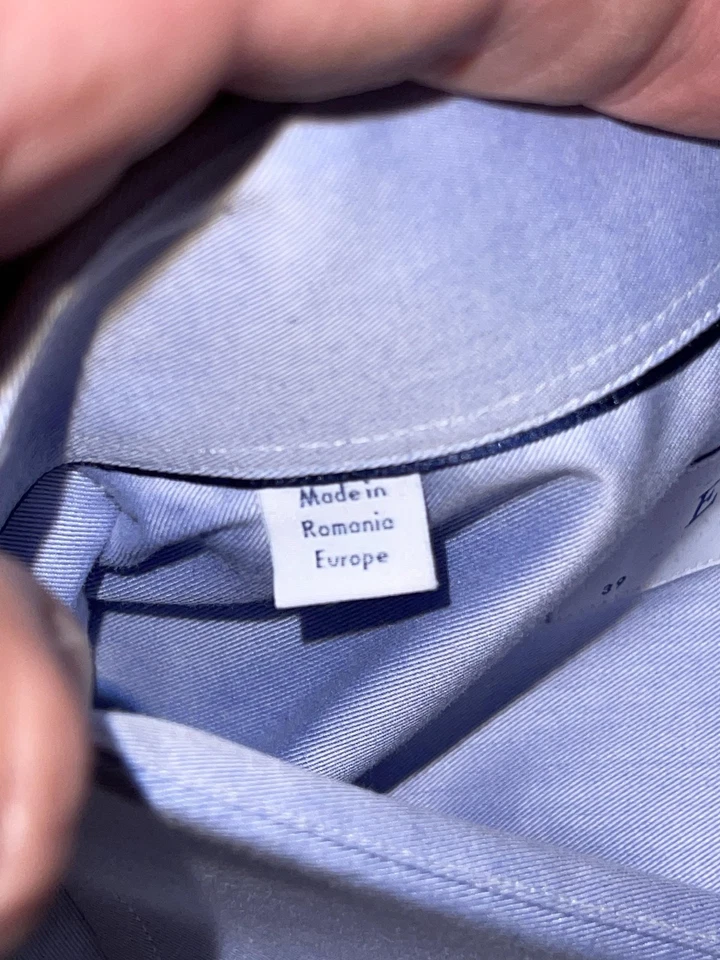 Eton Dress Shirt Mens 39 15.5 Light Blue Slim Fit Twill French Cuff Long Sleeve - Image 3 of 4