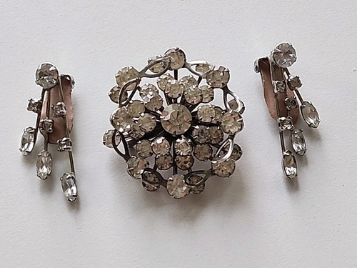 Parure Vintage Collier Et Boucles D'oreilles Clips à Strass Cristal - 19,5 Pouces