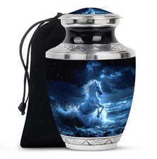 White Horse On Water Decorative Large Funeral Urns For Men Women 10 Inch
