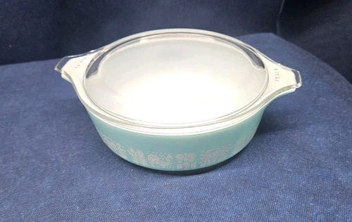 Vintage 1950's Pyrex Butterprint Turquoise #471 Covered 1 Pt. Casserole Dish EUC
