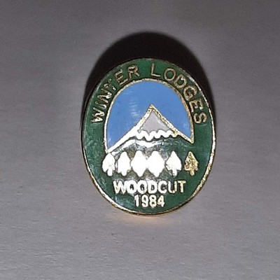 Winter Lodge Woodcut Boy Scouts of America BSA Pin 1'' Cub 1984 Camping Badge