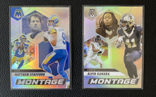 2025 Mosaic Kamara, Stafford Montage Silver Prizm #13, 29 Saints, Rams