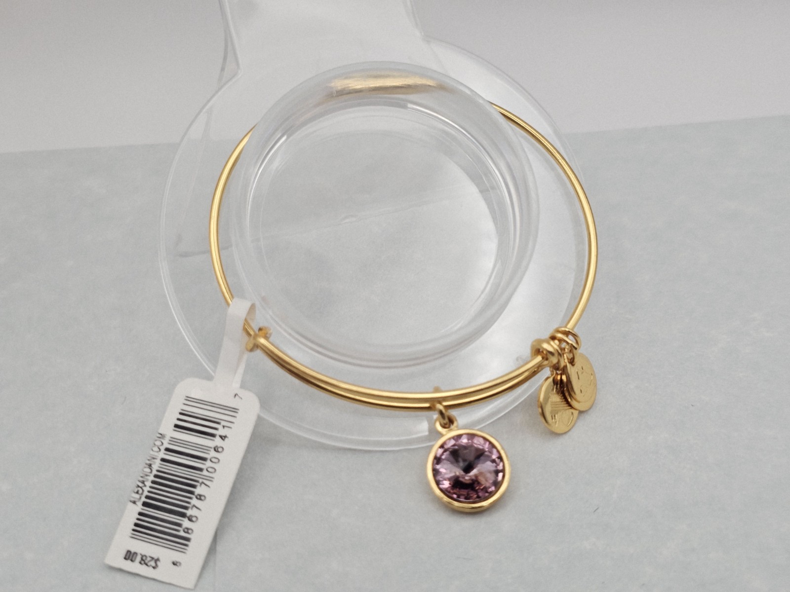 Alex Ani Swarovski Crystal Lite Amythest June Stone Gold Charm Bracelet ✨️ New